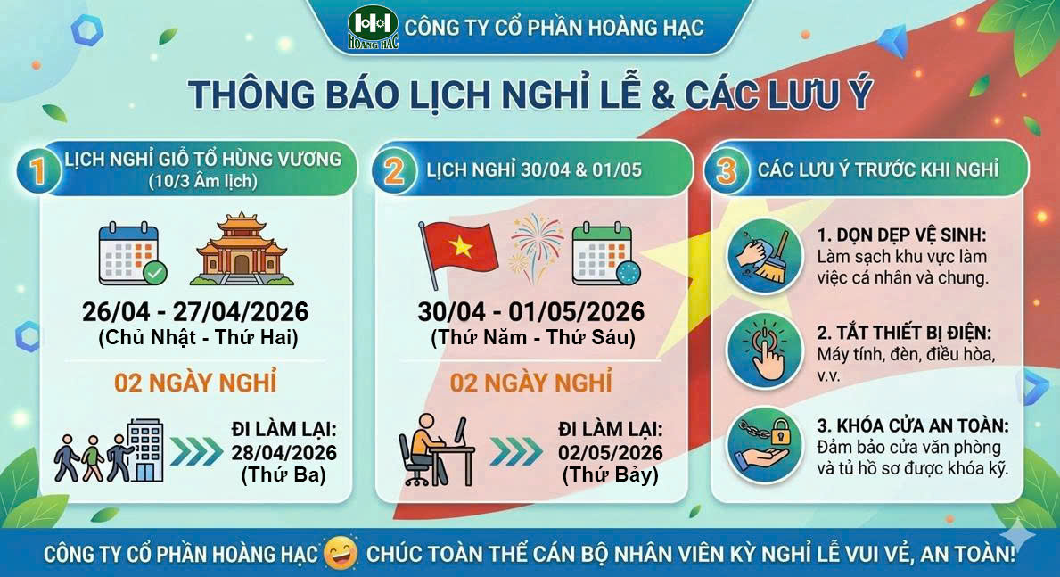 Thông báo nghỉ lễ Giỗ Tổ Hùng Vương và Nghỉ Lễ 30/4 - 01/5